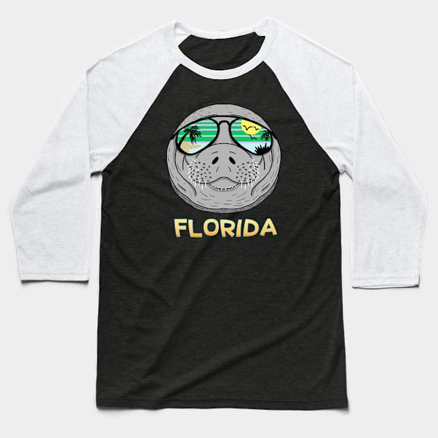 Florida Cool Sunglasses Manatee Baseball T-Shirt by SNK Kreatures